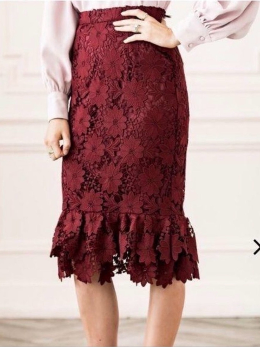 Rachel Parcell Burgundy Midtown Lace Skirt X-Small